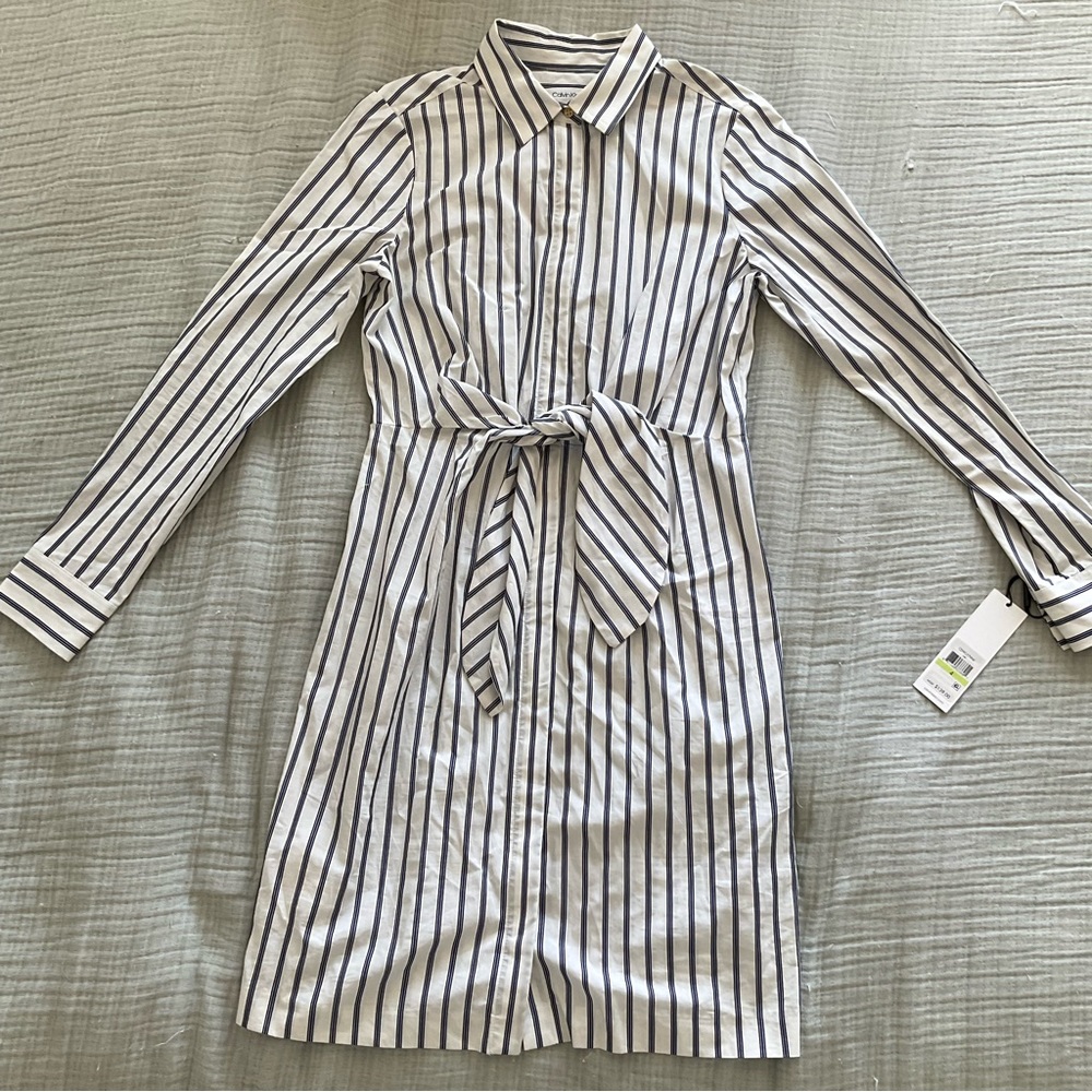 Blue and White Striped Calvin Klein Dress